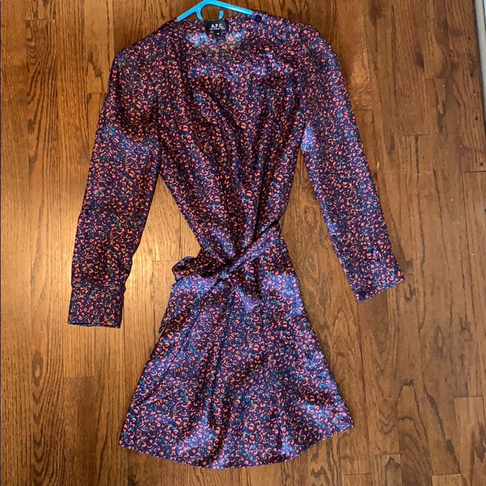 APC Silk patterned dress with sash XS